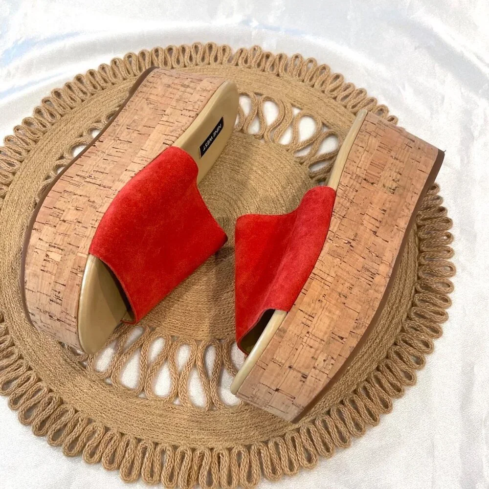 Nine West Vale Orange/Red Suede Flatform Sandals Vale Size 8.5